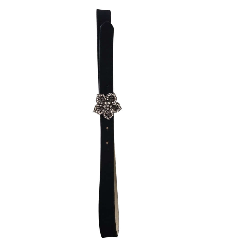 Black Suede Belt with Floral Embellishment Size Small - Picture 1 of 2